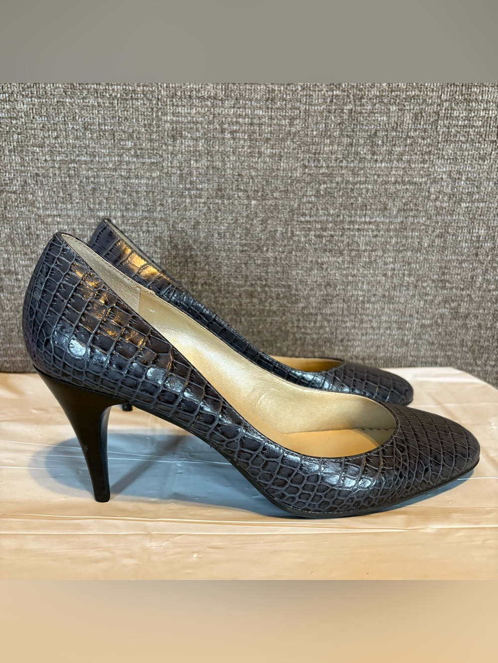 Talbots Heels Sz 9 Gray Blue Snakeskin 3.5” Heel Office Siren Event Career Shoes
